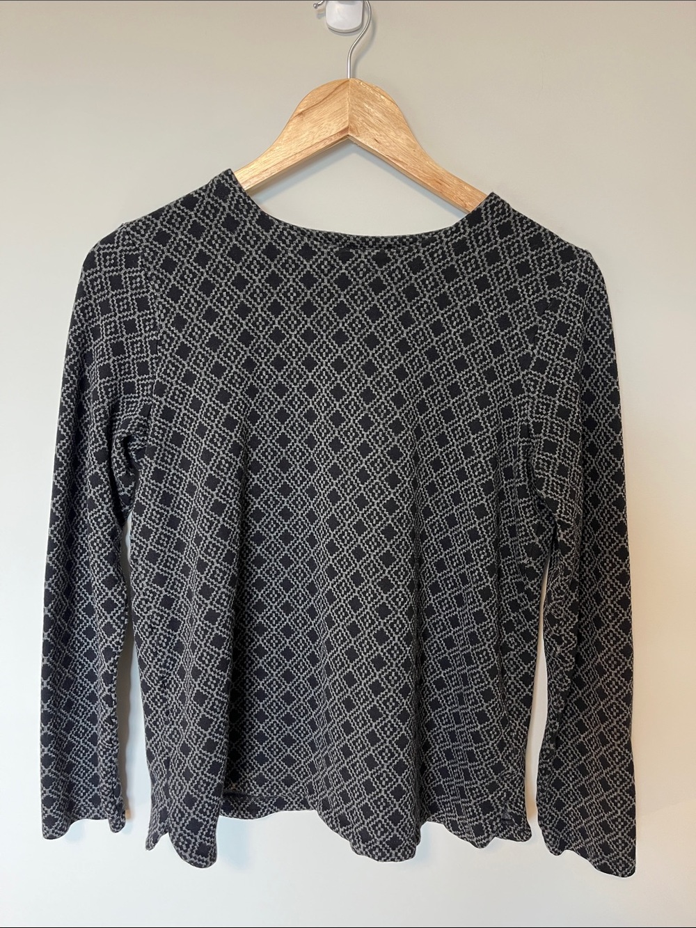 J. Jill Women’s Small Ponte Knit Black and Gray Diamond-Print Long-Sleeve Top